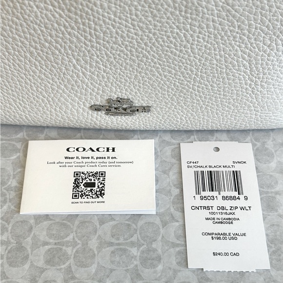 NWT COACH DOUBLE ZIP LARGE WALLET WRISTLET CF447 SV/CHALK BLACK MULTI $198 - Picture 4 of 14